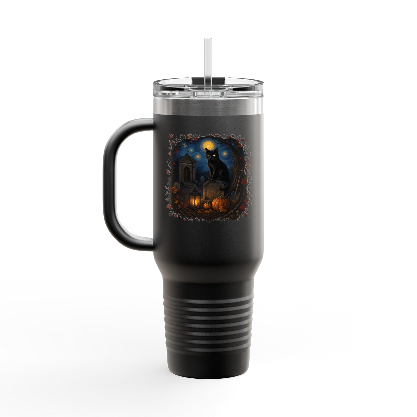 The Caretaker | Starry Night Black Cat 40 oz Insulated Travel Mug